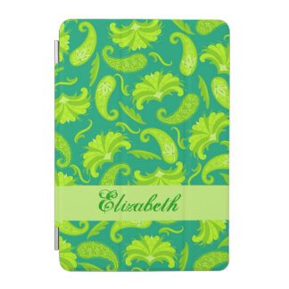 Lime Emerald Green Paisley Name Personalized iPad Mini Cover