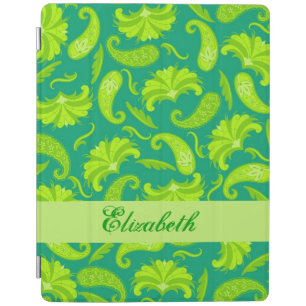 Lime Emerald Green Paisley Name Personalized iPad Smart Cover