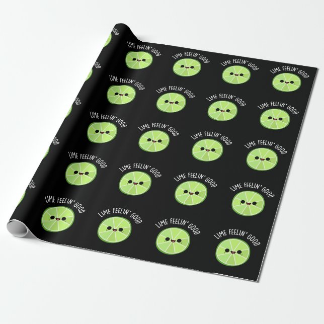 Lime Feeling Good Funny Citrus Lime Pun Dark BG Wrapping Paper (Unrolled)
