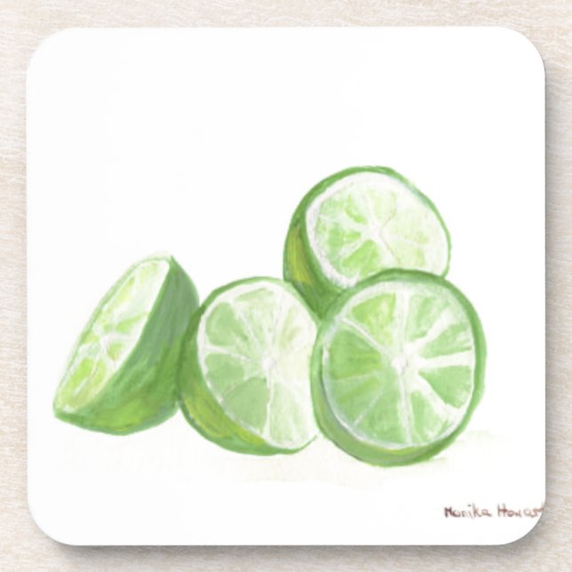 Lime fruit design real limes beverage coaster (Front)