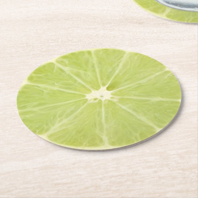Lime Fruit Fresh Slice Round Paper Coaster (Angled)