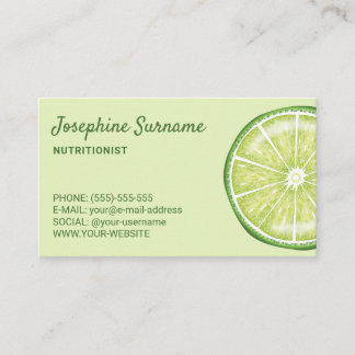 Lime Fruit Slice Nutritionist Dietician Green Business Card
