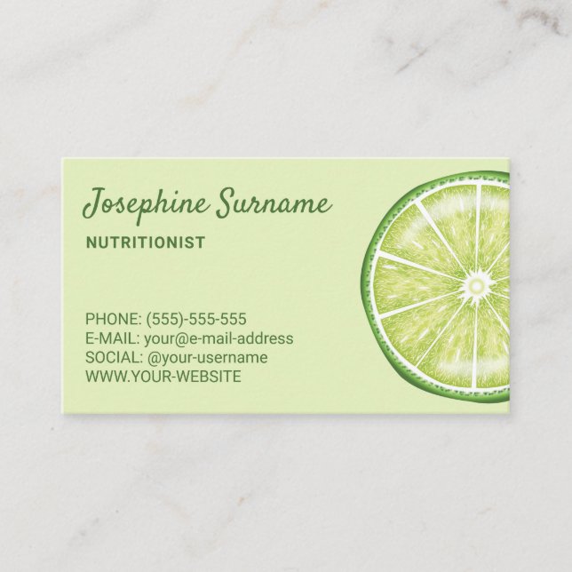 Lime Fruit Slice Nutritionist Dietician Green Business Card (Front)