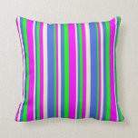 [ Thumbnail: Lime, Fuchsia, Beige, and Royal Blue Colored Throw Pillow ]