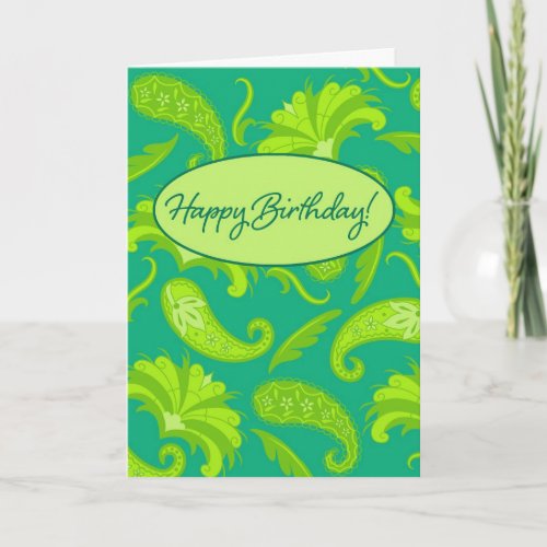 Lime  Geen Paisley Happy Birthday Greeting Card