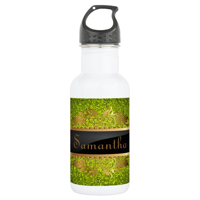 Lime Glitter Sequin Disco 32. oz. Stainless Steel Water Bottle (Front)