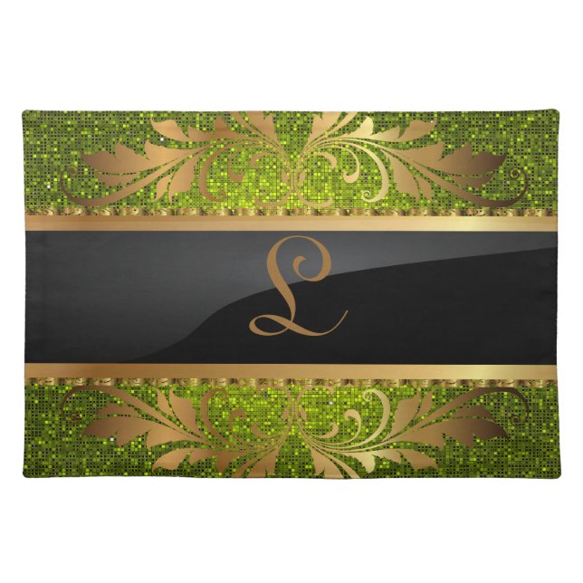 Lime Glitter Sequin Disco Glitz Pattern Placemat (Front)