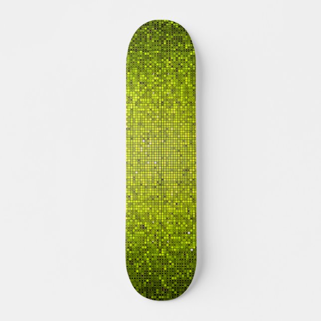 Lime Glitter Sequin Disco Old School Skateboard Deck (Front)