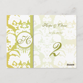 Lime Gold Damask Swirls Table Number Cards