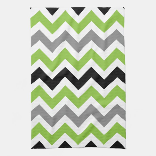 Lime Gray Black White Chevron Kitchen Towels (Vertical)