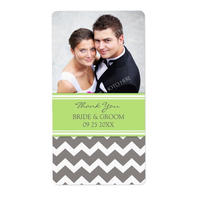 Lime Gray Chevron Photo Wedding Labels (Front)