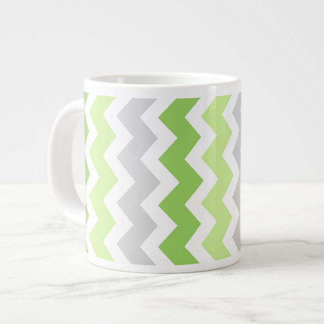 Lime Gray Chevrons Jumbo Coffee Mug (Front Left)