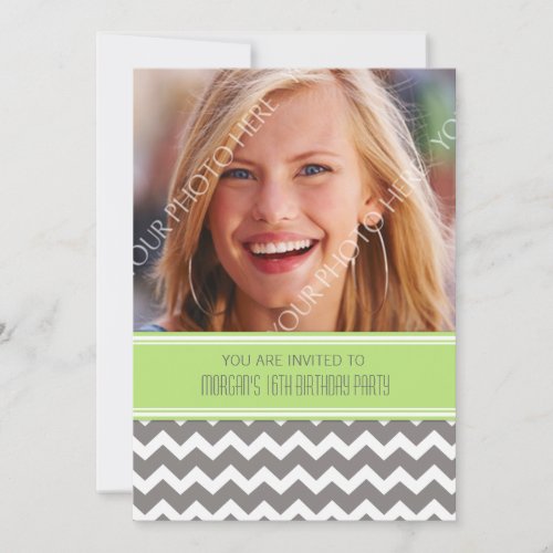 Lime Gray Photo 16th Birthday Party Invitations
