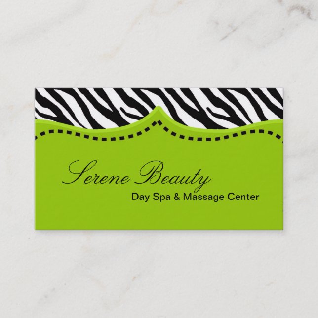 Lime Gree Zebra Print Animal Pattern Business Card (Front)