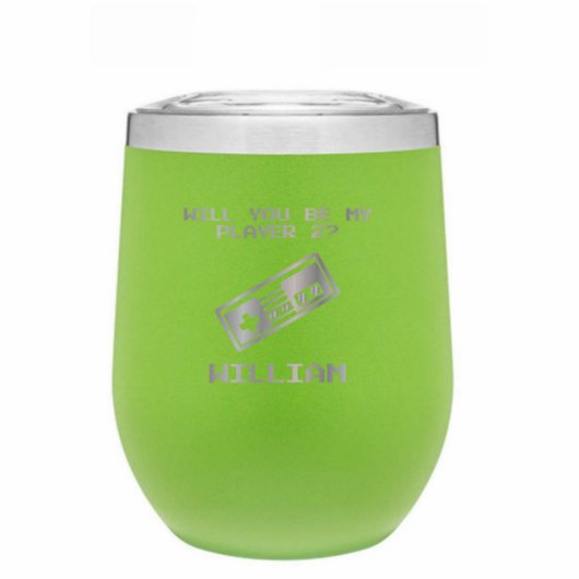 Lime Green 12oz Player 2 Insulated Wine Tumbler (Front)