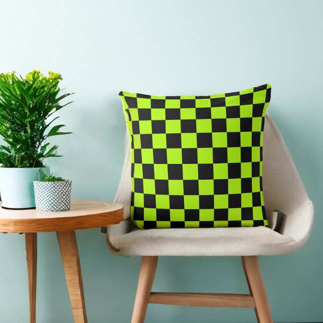 Lime Green 80s Black Checkered Throw Pillow (Creator Uploaded)