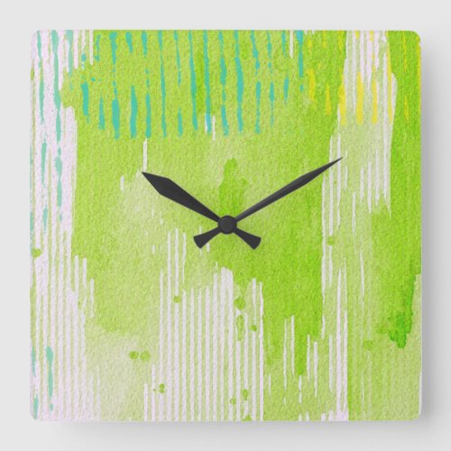 lime green abstract art square wall clock