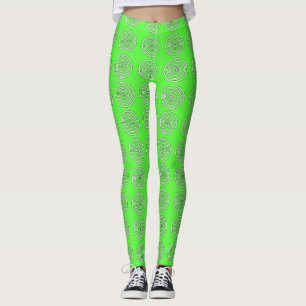 Lime Green Abstract Black Leggings