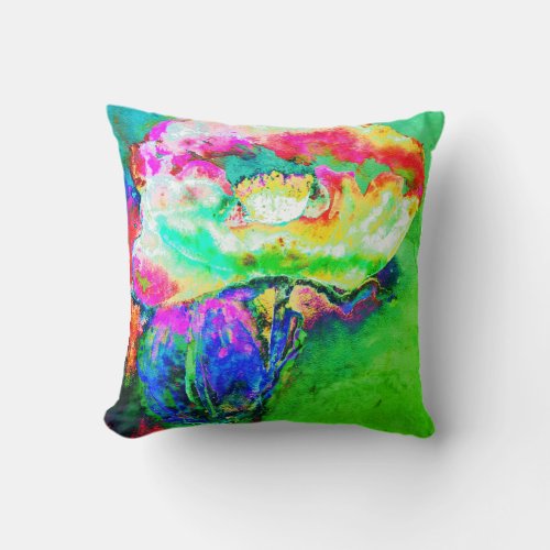 Lime Green Abstract Poppy Painting Throw Pillow