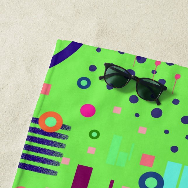 Lime Green Abstract Print Beach Towel (In Situ)