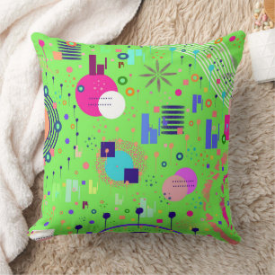 Lime Green Abstract Print Throw Pillow