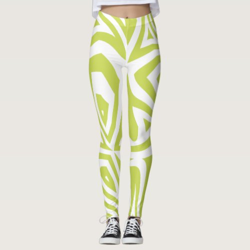 Lime Green Abstract Zebra Print Womens Leggings