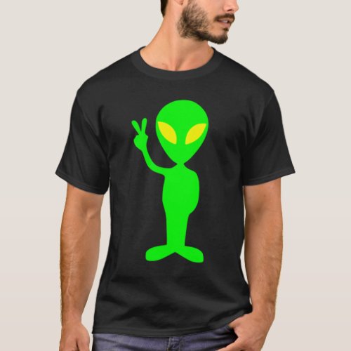 Lime Green Alien giving Peace Sign Shirt