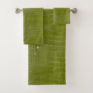 Lime Green Alligator Texture Print Bath Towel Set
