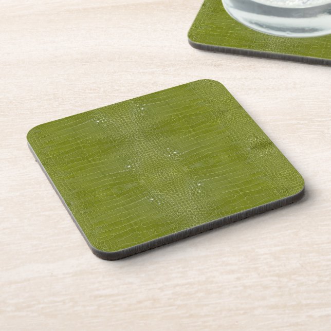 Lime Green Alligator Texture Print Beverage Coaster (Left Side)