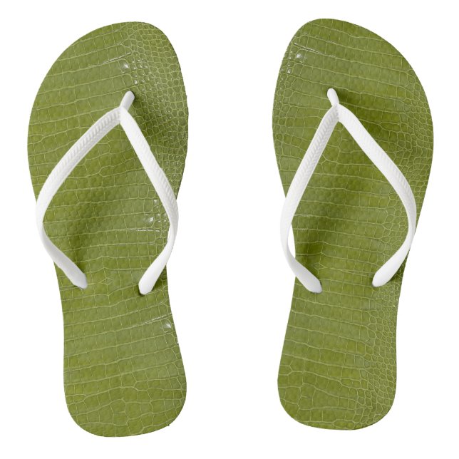 Lime Green Alligator Texture Print Flip Flops (Footbed)