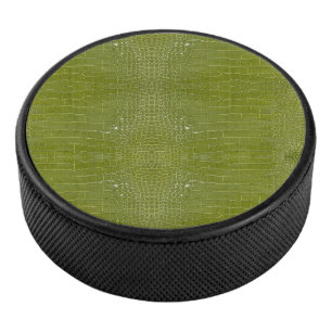 Lime Green Alligator Texture Print Hockey Puck