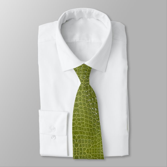 Lime Green Alligator Texture Print Neck Tie (Tied)
