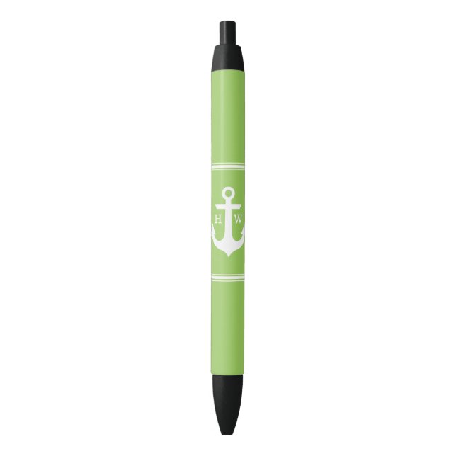 Lime Green Anchor Monogrammed Pen (Front Vertical)