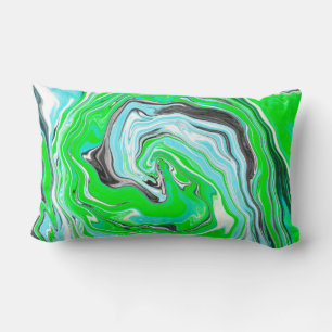 Lime Green and Aqua Blue Bubble Abstract Art Lumbar Pillow