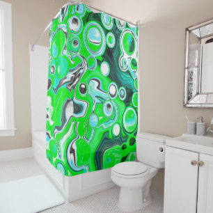 Lime Green and Aqua Blue Bubble Abstract Art Shower Curtain