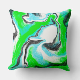 Lime Green and Aqua Blue Bubble Abstract Art Throw Pillow