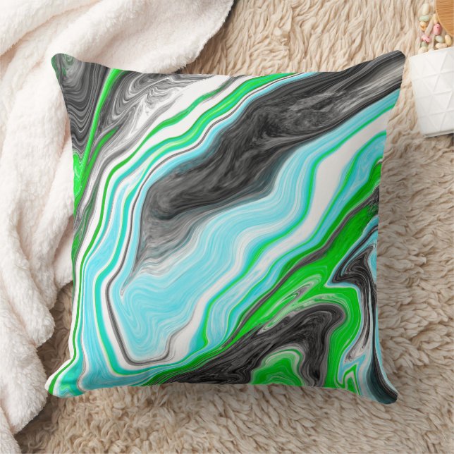 Lime Green and Aqua Blue Bubble Abstract Art  Throw Pillow (Blanket)