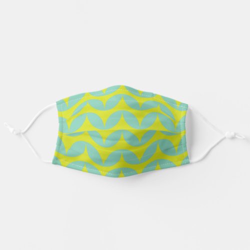 Lime Green and Aqua Blue Retro Leaf Pattern Adult Cloth Face Mask