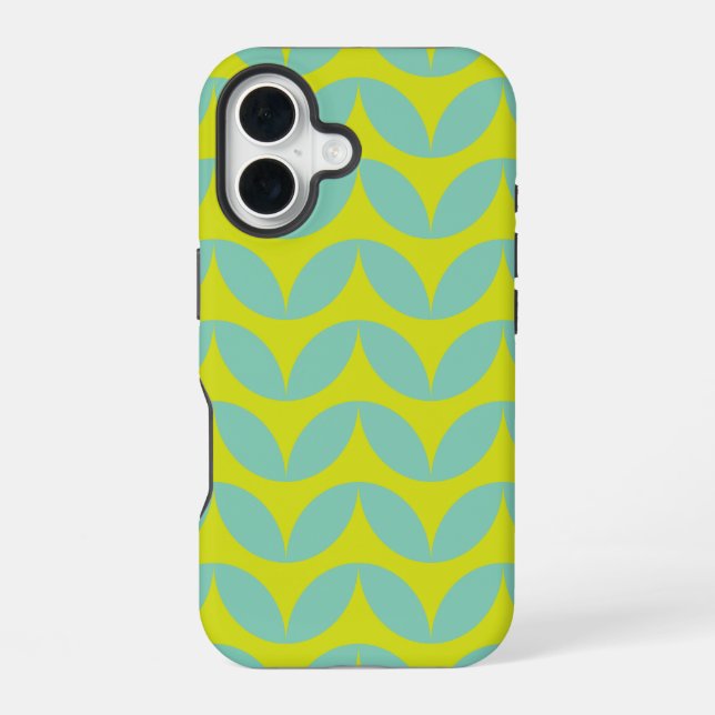 Lime Green and Aqua Blue Retro Leaf Pattern Iphone Case (Back)