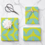 Lime Green and Aqua Blue Retro Leaf Pattern Wrapping Paper Sheets