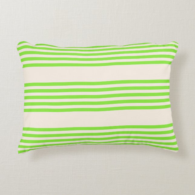 Lime green and beige five stripes pattern accent pillow (Front)