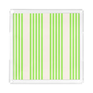 Lime green and beige five stripes pattern acrylic tray