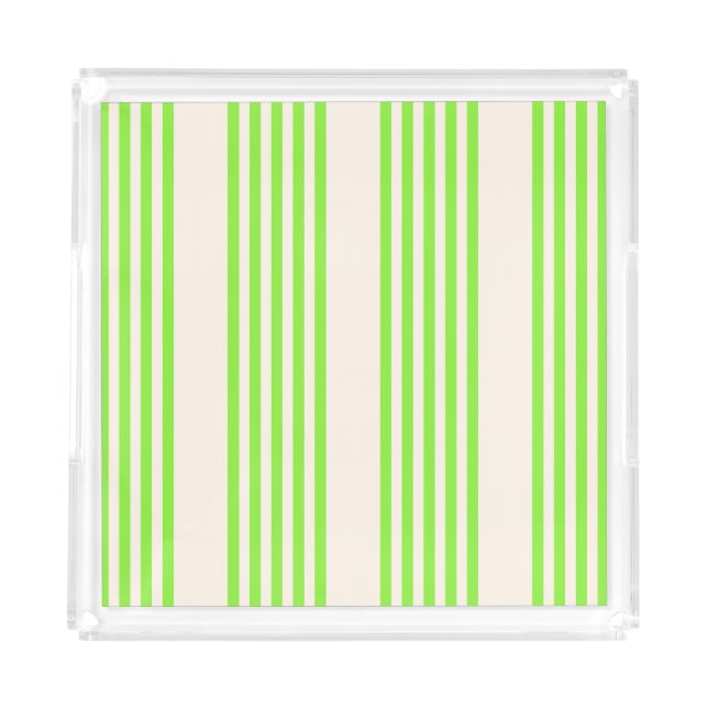 Lime green and beige five stripes pattern acrylic tray (Front)