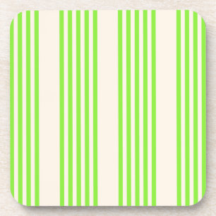 Lime green and beige five stripes pattern beverage coaster