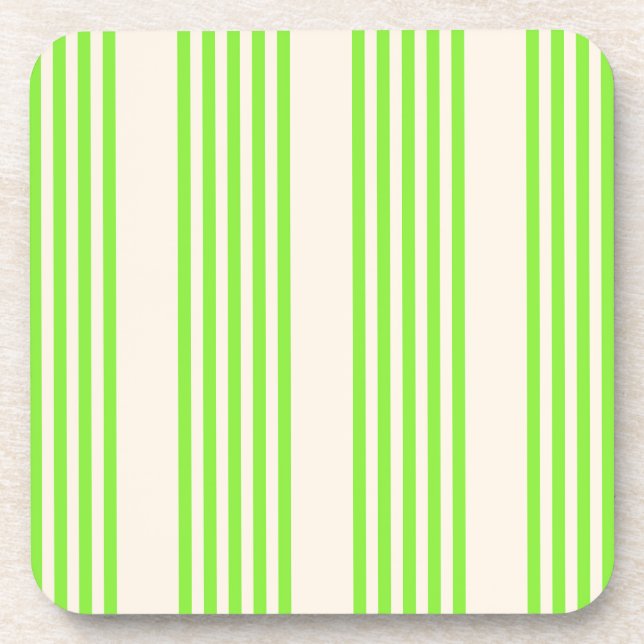 Lime green and beige five stripes pattern beverage coaster (Front)