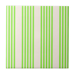 Lime green and beige five stripes pattern ceramic tile