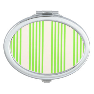 Lime green and beige five stripes pattern compact mirror