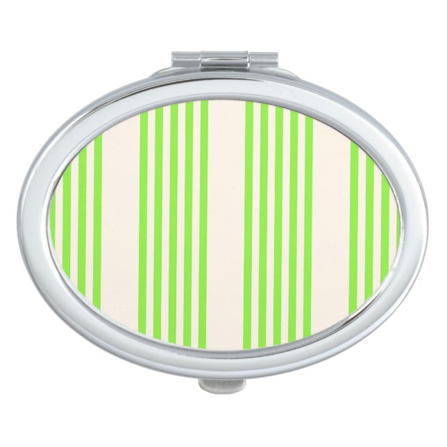 Lime green and beige five stripes pattern compact mirror (Front)