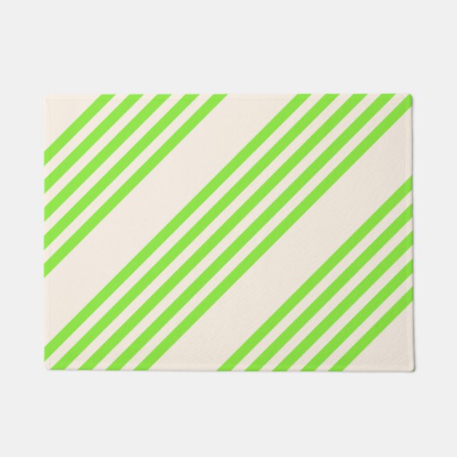 Lime green and beige five stripes pattern doormat (Front)