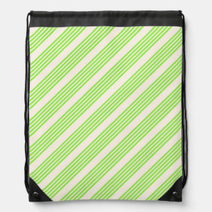 Lime green and beige five stripes pattern drawstring bag